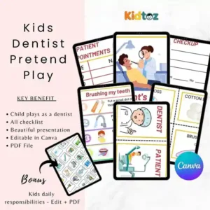 Kids Dentist Pretend Play PDF (9 Pages) + Free Bonus Daily Responsibilities Chart